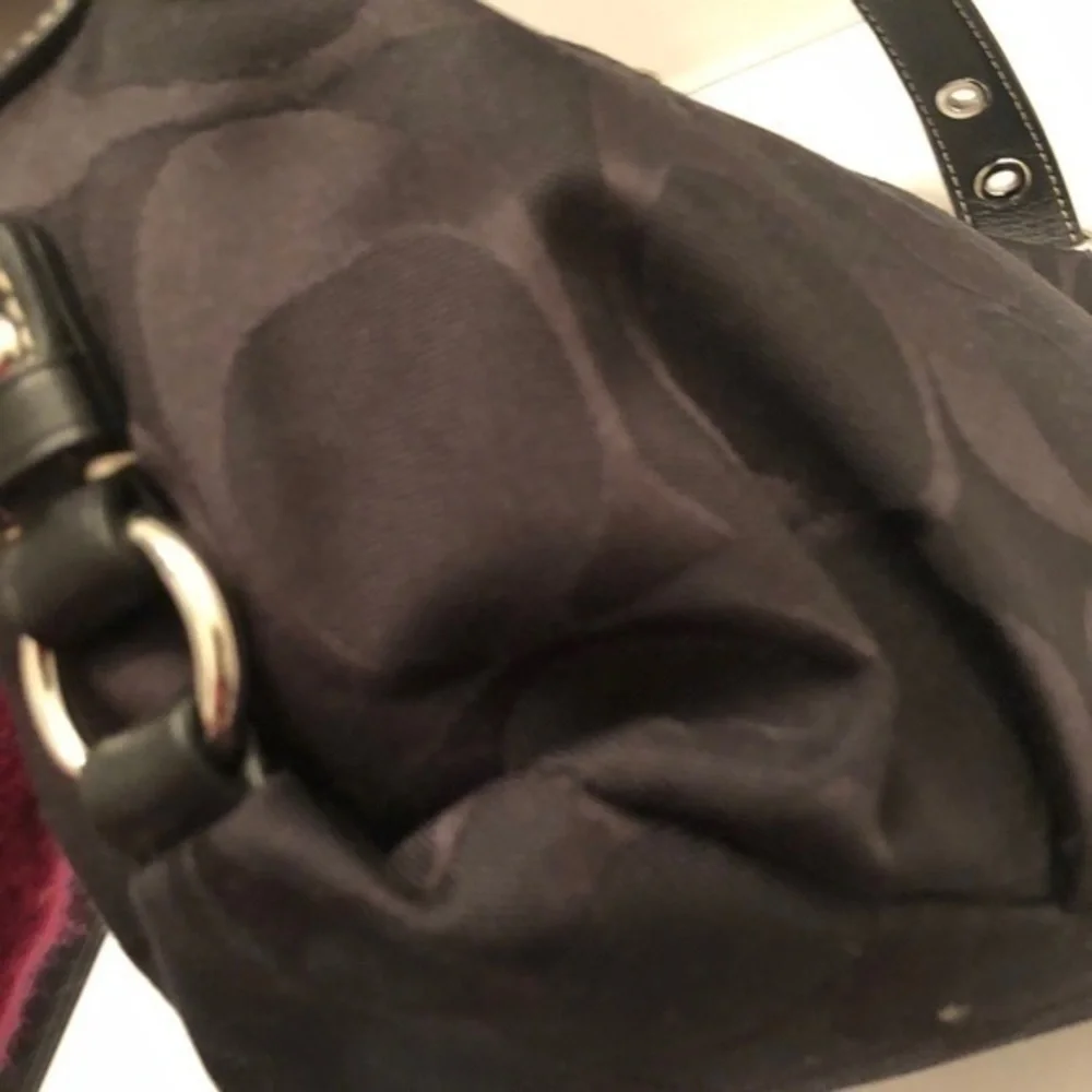 Coach vintage y2k f15068 signature jacquard black leather hobo bag